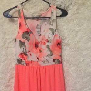 Bright Peach Floral, Floor length dress with Slit